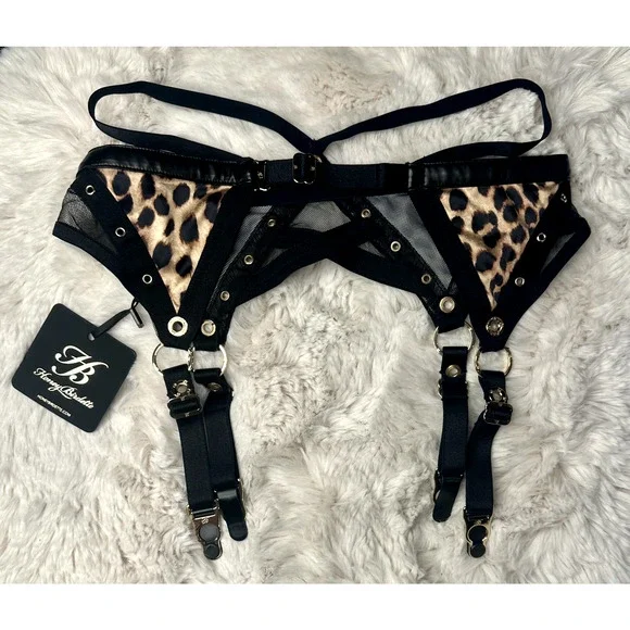 Honey Birdette BETTY🖤 Leopard Black Garter Belt XS